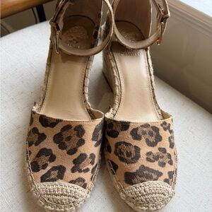 Vince Camuto Venerly Leather Espadrille Wedge Sandals Leopard